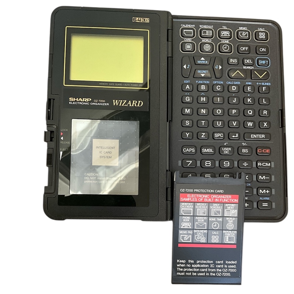 Sharp OZ-7200 Wizard Electronic Organizer 64KB W/ Protection Card Untested